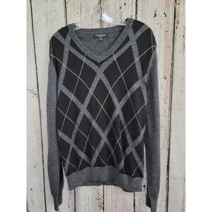 EXPRESS M Merino Wool Argyle Retro Sweater Pullover V-Neck Design Studio EUC!‎